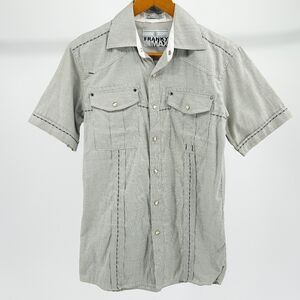 Y2K Franky Max Cotton Grey Utility Stitch Button Down Workwear Shirt